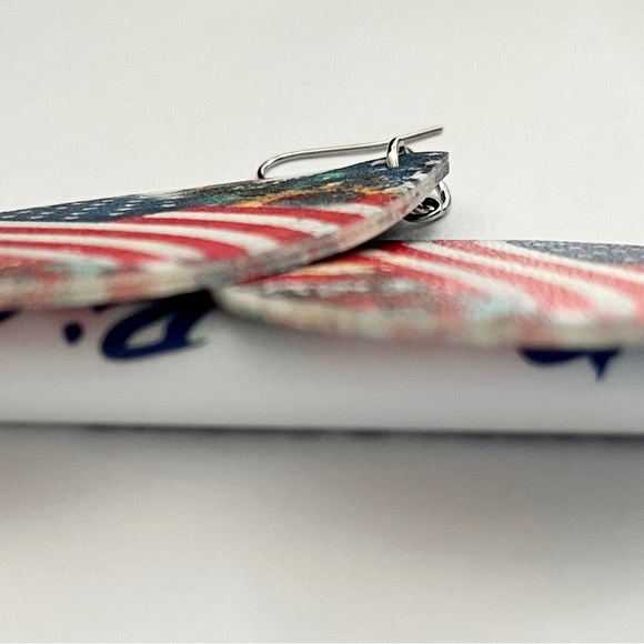Flag teardrop earrings. Light wt faux leather. Bright design both sides. 3” NIP - Picture 6 of 6